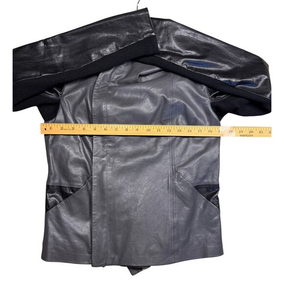 VINCE Lambskin Gray Leather Jacket Colorblock - Size small - Picture 8 of 12